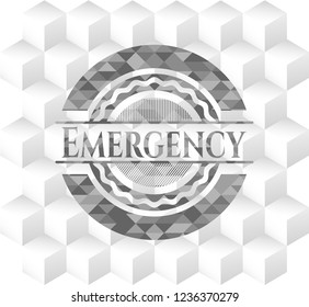 Emergency realistic grey emblem with cube white background