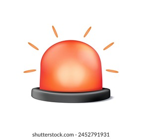 Emergency red alarm light 3D icon, flashing siren. Alert icon. Attention, beware of danger, threat. Caution and urgency lamp beacon, warning bulb. 3D vector illustration isolated on white background