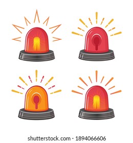 Emergency red siren icon set. Ambulance or police flasher. Special alarm fire siren. Rotating lamp with splash light for cars. Alert flashing beacon. Signal of danger. Warning sign. Flat vector 