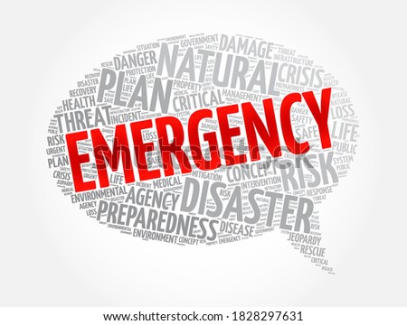 Emergency - refers to a sudden, unexpected, and often dangerous situation that requires immediate action, word cloud concept background