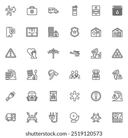 Emergency related line icons set. linear style symbols collection, outline signs pack. Evacuation vector graphics. Set includes icons as evacuation exit, emergency call, ambulance car, medical cross