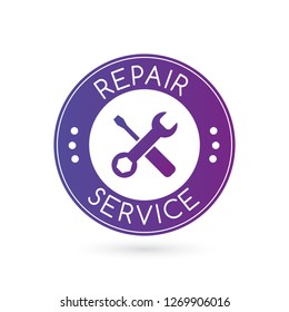 emergency repair service logo or badge with wrench silhouette. vector illustration isolated on white background.