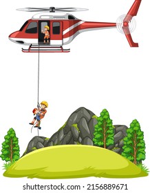 Emergency rescue team help boy cartoon style illustration