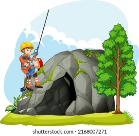 Emergency rescue team help boy cartoon style illustration