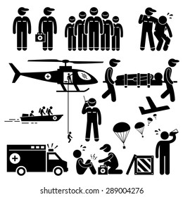 Emergency Rescue Team Stick Figure Pictogram Icons
