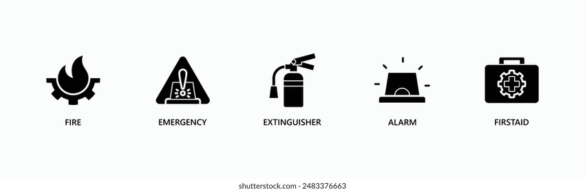 Emergency Response Banner Web Icon Vector Illustration Concept With Fire, Emergency, Extinguisher, Alarm, First Aid