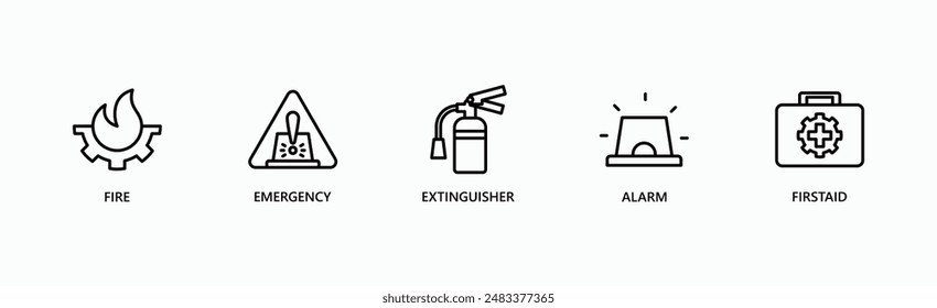 Emergency Response Banner Web Icon Vector Illustration Concept With Fire, Emergency, Extinguisher, Alarm, First Aid