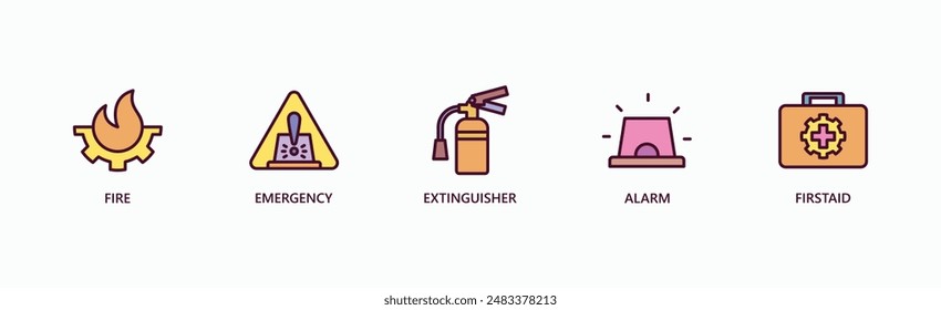 Emergency Response Banner Web Icon Vector Illustration Concept With Fire, Emergency, Extinguisher, Alarm, First Aid