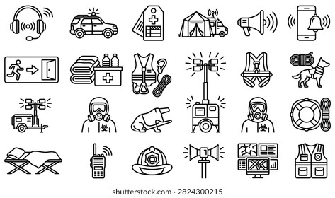 Emergency response and rescue operations icon set with emergency, response