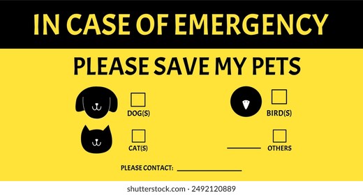 Emergency response sign. Pet rescue sign. Fire evacuation sign. Pet cat dog evacuation signage. Please save my pets sticker. Cat and Dog inside.