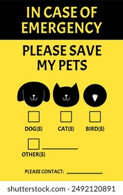 Emergency response sign. Pet rescue sign. Fire evacuation sign. Pet cat dog evacuation signage. Please save my pets sticker. Cat and Dog inside.