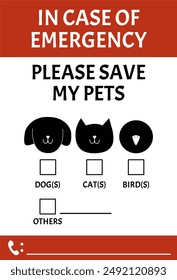 Emergency response sign. Pet rescue sign. Fire evacuation sign. Pet cat dog evacuation signage. Please save my pets sticker. Cat and Dog inside.