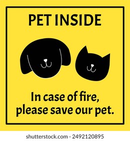 Emergency response sign. Pet rescue sign. Fire evacuation sign. Pet cat dog evacuation signage. Please save my pets sticker. Cat and Dog inside.