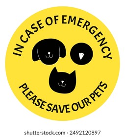 Emergency response sign. Pet rescue sign. Fire evacuation sign. Pet cat dog evacuation signage. Please save my pets sticker. Cat and Dog inside.