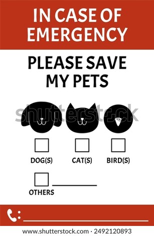 Emergency response sign. Pet rescue sign. Fire evacuation sign. Pet cat dog evacuation signage. Please save my pets sticker. Cat and Dog inside.