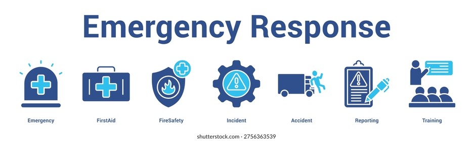 Emergency Response web banner icon set vector illustration concept for business with icon of Emergency, FirstAid, FireSafety, Incident, Accide.