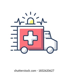 Emergency RGB Color Icon. Ambulance. Emergency Response. Accident Department. Urgent Medical Care Center. Healthcare. Medical Vehicle. Hospital Department. Isolated Vector Illustration