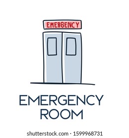 Emergency Room Door Hospital Minimalist Hand Drawn Medic Flat Icon Illustrartion