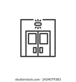 Icono de la línea de entrada de la sala de emergencia. signo de estilo lineal para concepto móvil y diseño web. Las puertas de la sala de emergencia delinean el icono del vector. Símbolo, ilustración del logotipo. Gráficos vectoriales