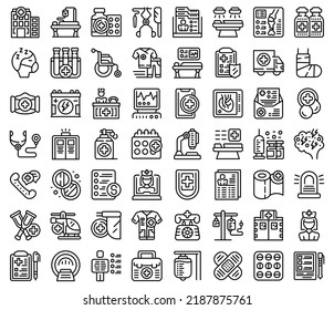 Emergency room icons set outline vector. Medical surgery. Scan health