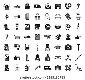 Emergency room icons set simple vector. Surgery medical scan. Insurance care patient