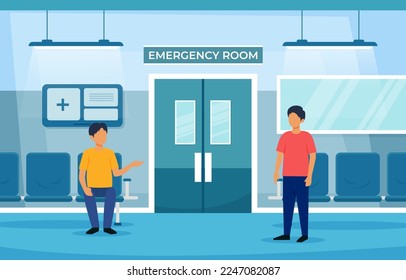 Emergency room with people characters . Hospital department scene . Flat design . Vector .