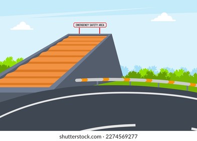 Emergency safety area lane for trucks whose brakes fail on the mountain. vector illustration