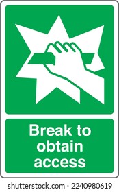 Emergency Safety Health Equipment Safe Condition  First Aid Signs Break to obtain access
