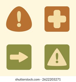 Emergency and Safety Icons with Alert Symbols and Medical Cross in Flat Style