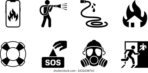 Emergency safety icons fire water rescue sos