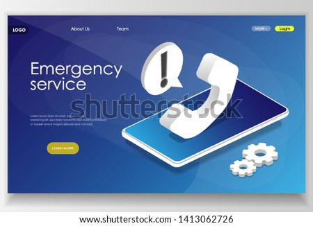 emergency service concept. Vector isometric illustration on blue gradient background. Can use for web, landing page, homepage, banners etc.