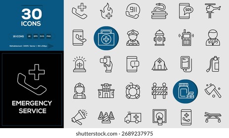 Emergency Service Editable Outline Icons Bundle for Graphic Professionals