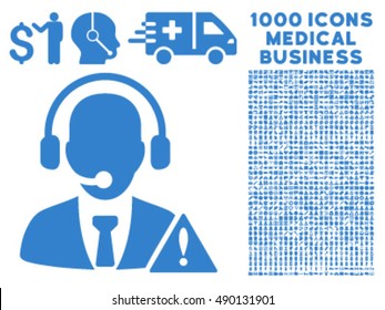 Emergency Service icon with 1000 medical business cobalt vector pictographs. Design style is flat symbols, white background.