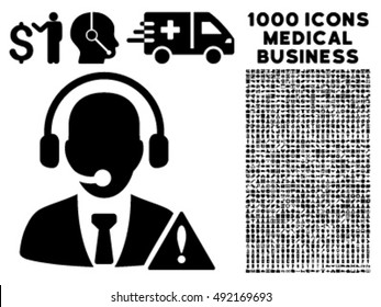 Emergency Service Icon With 1000 Medical Business Black Vector Pictographs. Collection Style Is Flat Symbols, White Background.