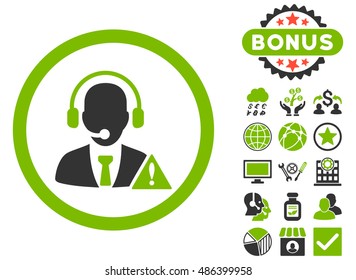 Emergency Service icon with bonus design elements. Vector illustration style is flat iconic bicolor symbols, eco green and gray colors, white background.