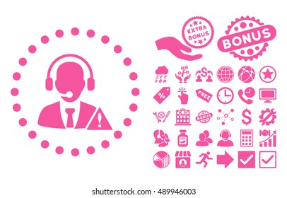 Emergency Service icon with bonus design elements. Vector illustration style is flat iconic symbols, pink color, white background.