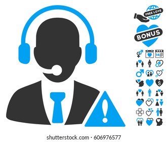 Emergency Service icon with bonus valentine pictograms. Vector illustration style is flat iconic blue and gray symbols on white background.