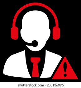 Emergency service icon from Business Bicolor Set. Vector style: bicolor flat symbol, red and white colors, rounded angles, black background.