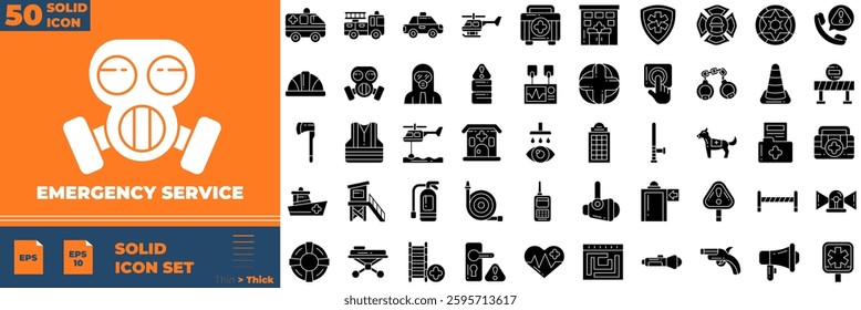 Emergency Service icon set. Containing emergency, sos, 911,and more. Solid vector icons collection.