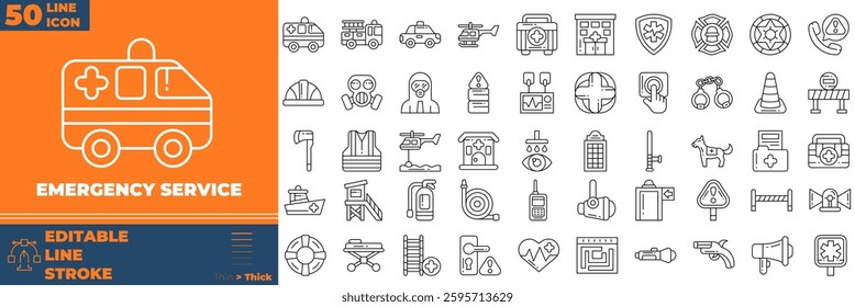Emergency Service icon set. Containing emergency, sos, 911,and more. Line vector icons collection.