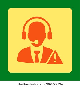 Emergency service icon. Vector style is orange and yellow colors, flat rounded square button on a green background.