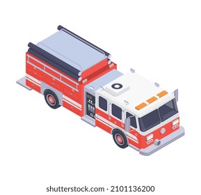 Composición isométrica del servicio de emergencia con imagen aislada de la ilustración vectorial del motor de fuego