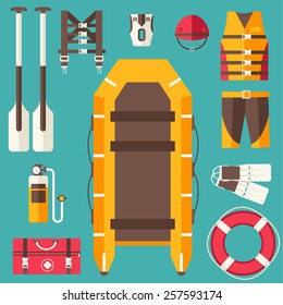 emergency service paramedic lifeguard equipment tools. On flat style background concept. Vector illustration for colorful template for you design, web and mobile applications