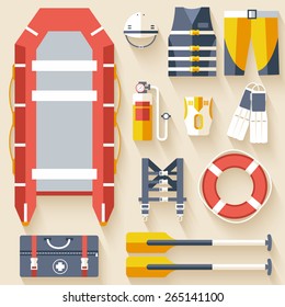emergency service paramedic lifeguard equipment tools. On flat style background concept. Vector illustration for colorful template for you design, web and mobile applications 