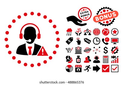 Emergency Service pictograph with bonus design elements. Vector illustration style is flat iconic bicolor symbols, intensive red and black colors, white background.