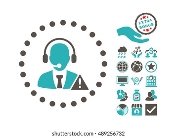 Emergency Service pictograph with bonus design elements. Vector illustration style is flat iconic bicolor symbols, grey and cyan colors, white background.