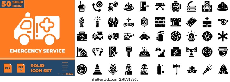 Emergency Service Solid Editable Icons set. Vector illustration in modern thin solid style of emergency service icons: SOS, 911, caution, etc