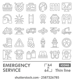 Emergency service symbols collection or sketches. human rescue theme icons in thin line style signs for web and app. Vector graphics isolated on white background