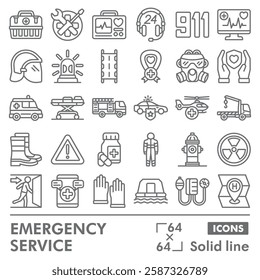 Emergency service symbols collection or sketches. human rescue theme icons in line style signs for web and app. Vector graphics isolated on white background