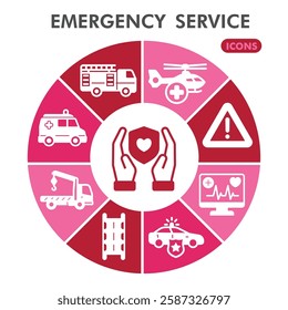 Emergency service symbols collection or sketches. human rescue theme icons in glyph style signs for web and app. Vector graphics isolated on white background